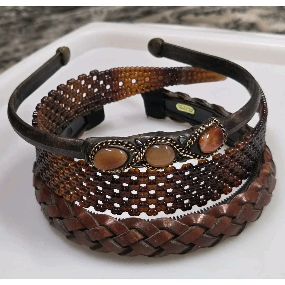 VTG 1990s Goody Brown Headbands BOHO EUC Hair Accessories 3 Pc Lot